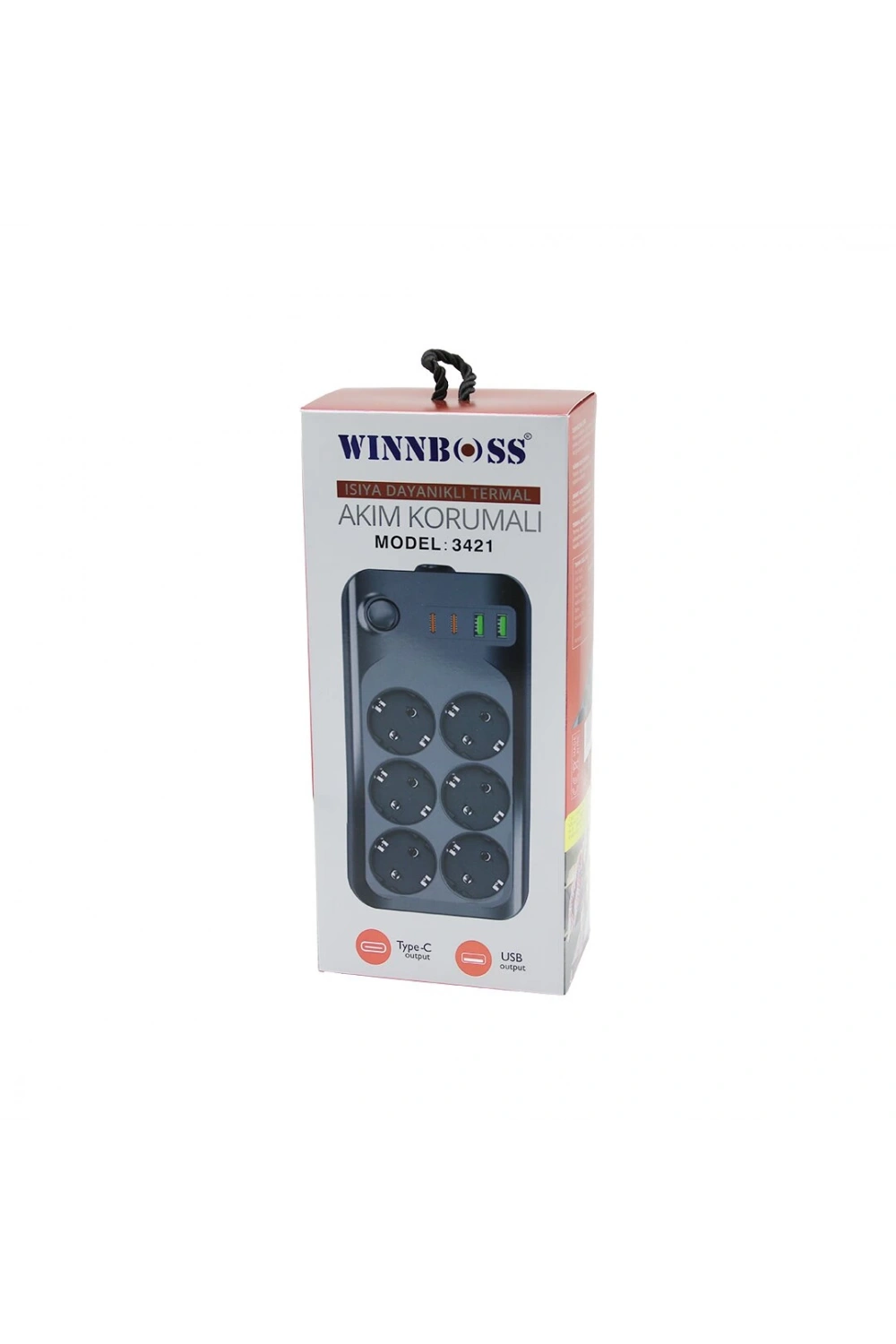 Wınnboss-3421 Termal Akım & Kısa Devre Korumalı (6lı Priz) (2+2 Usb-type-c) (2mt) (anahtarlı) Uzatma Kablo (16a & 4000w)*30
