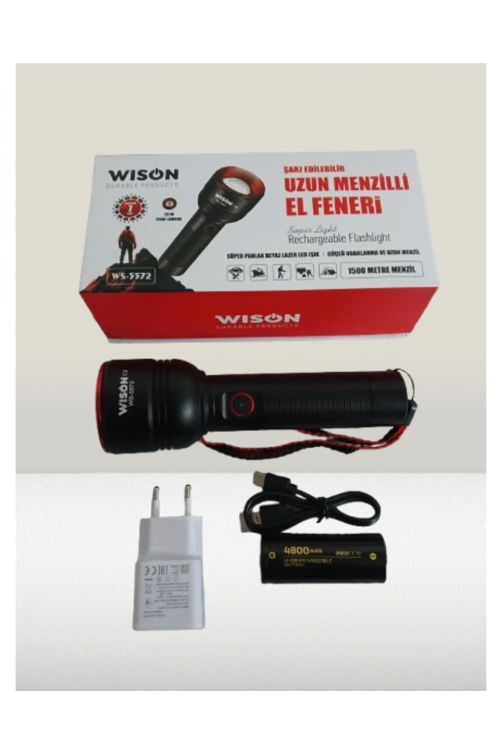 Wıson Ws-5572 20w Uzun Menzilli Şarjlı Metal El Feneri