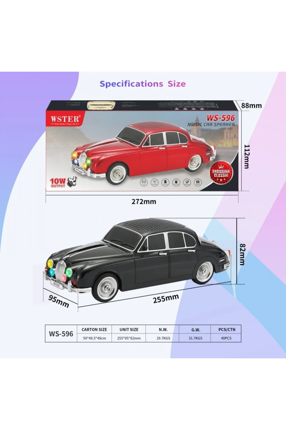 Ws-596 Araba Görünümlü Kablosuz Bluetooth Hoparlör Siyah
