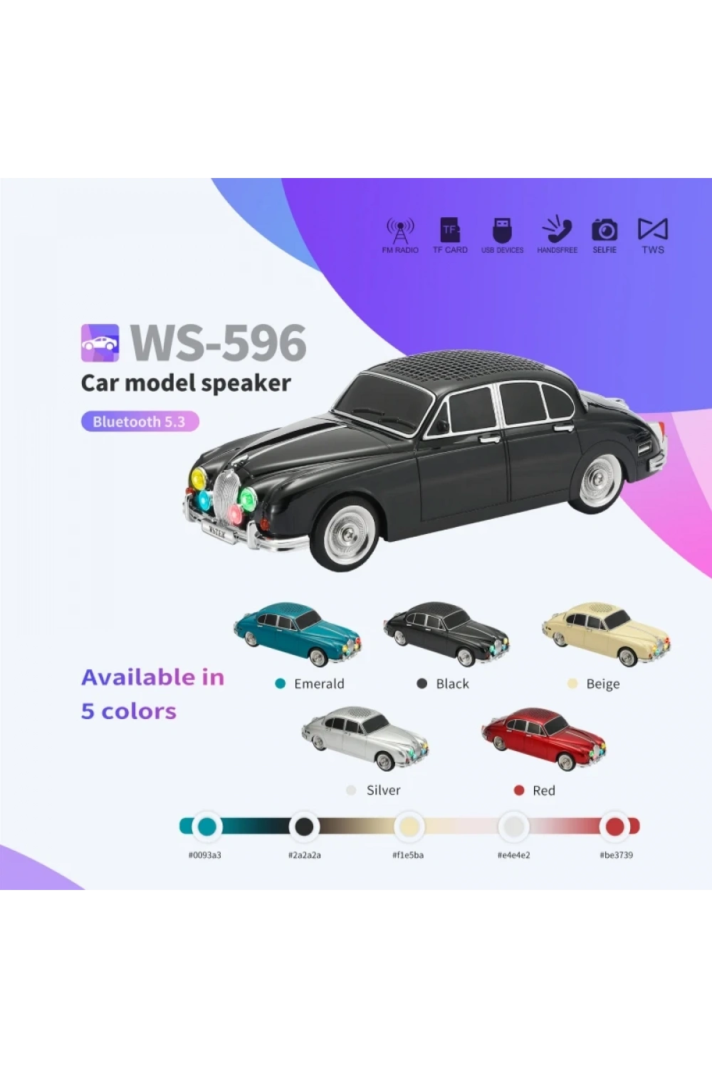 Ws-596 Araba Görünümlü Kablosuz Bluetooth Hoparlör Siyah