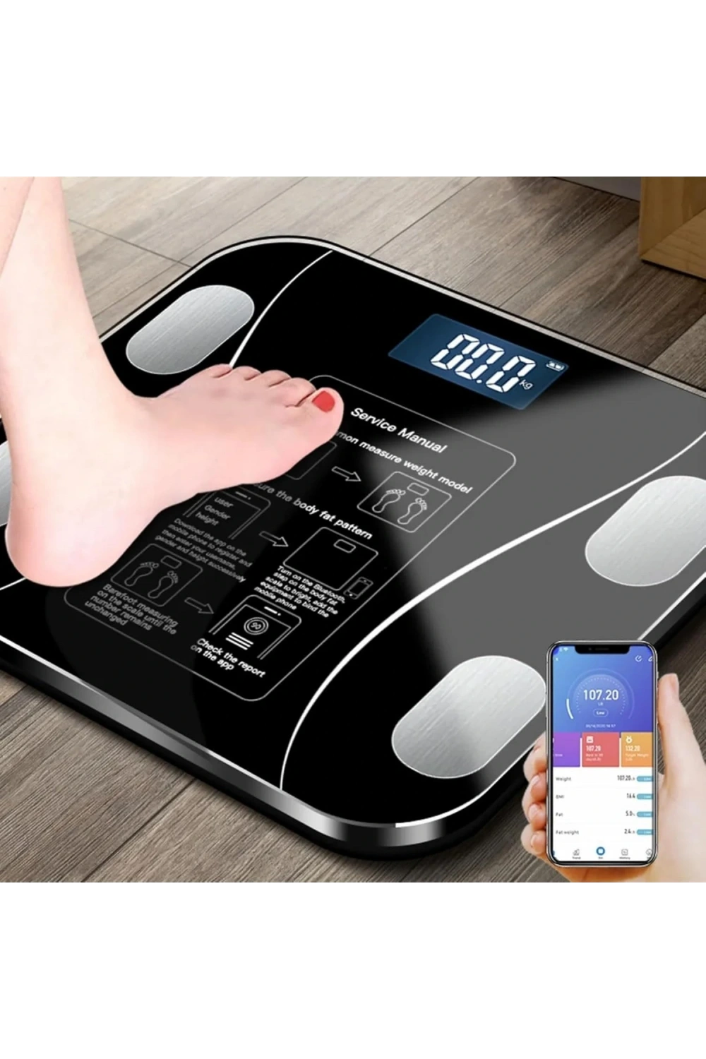 Yağ Ölçer Fonksiyonlu Dijital Baskül Elektronik Tartı Akıllı Bluetooth Lcd Dijital Ekran Ev Vücut