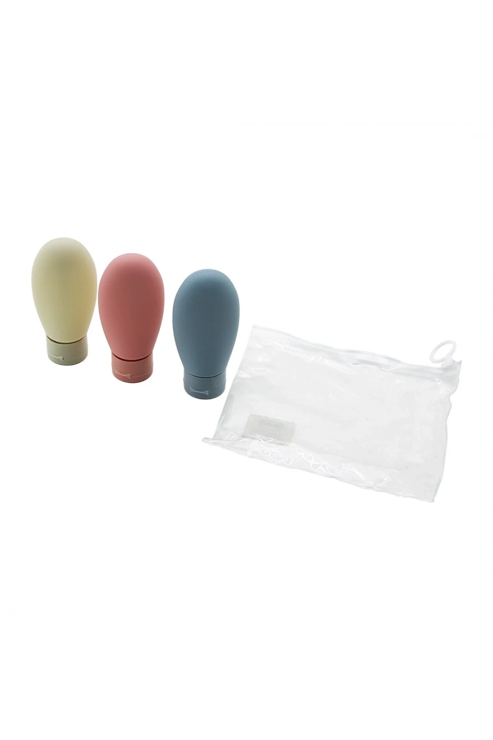 Yakut-11596 ( 3pcs X 60ml ) Seyahat Krem Şişesi ( Renkli Silikon Hazne & Plastik Kapak ) ( Şeffaf Pvc & Fermuarlı Çanta )*12x20