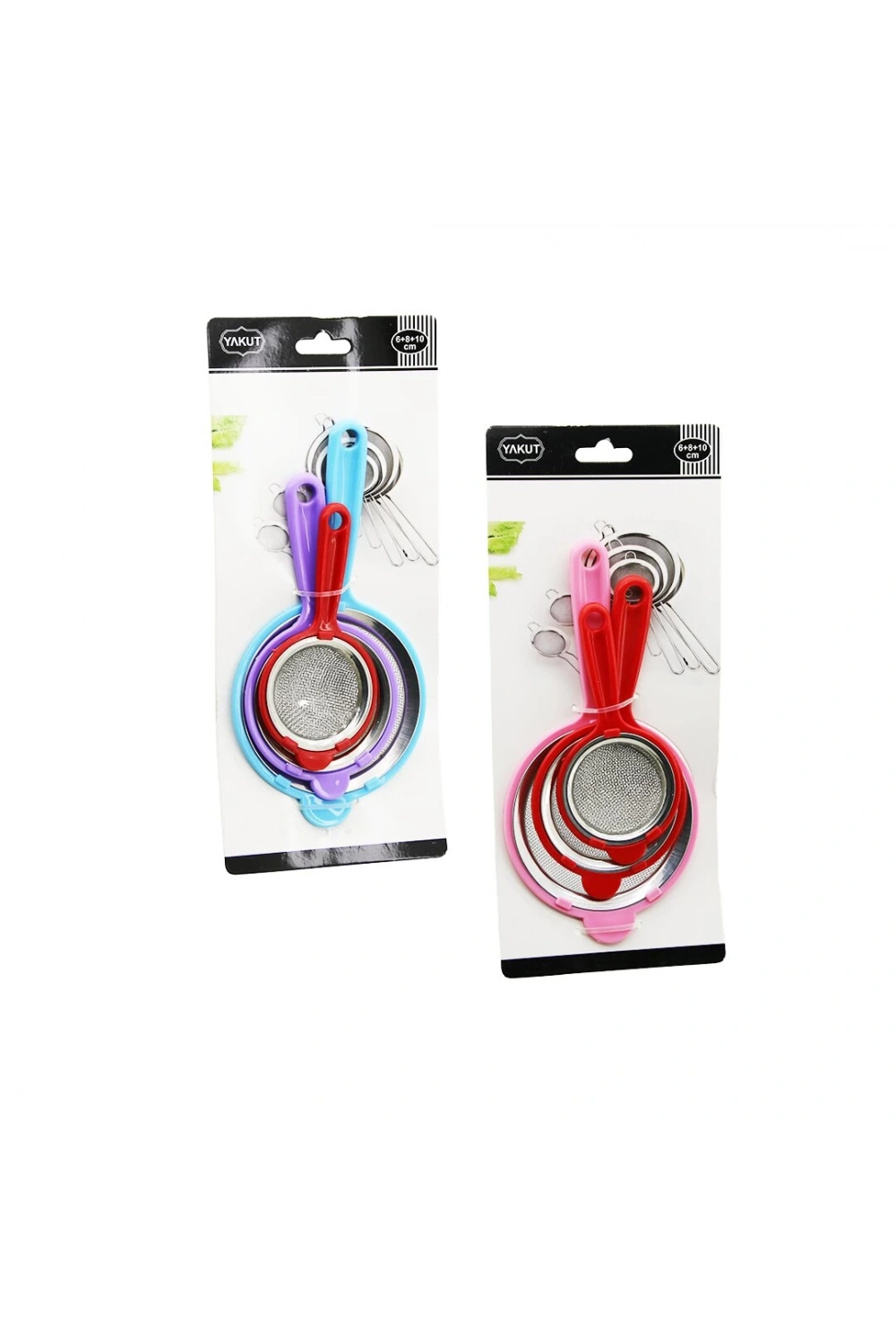 Yakut-12255 ( 3pcs Set ) ( Mini= 6cm-8cm-10cm ) Tel Süzgeç ( Renkli Plastik Sap & Çerçeve )*144