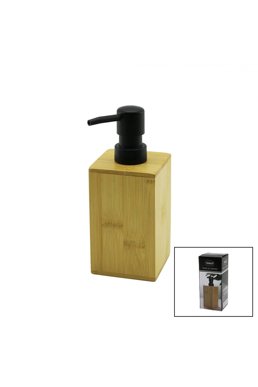 Yakut-12910 ( Kare ) Ahşap Bambu Sıvı Sabunluk ( Siyah Plastik Pompa ) ( 7 X 7cm & Y: 12cm )*48
