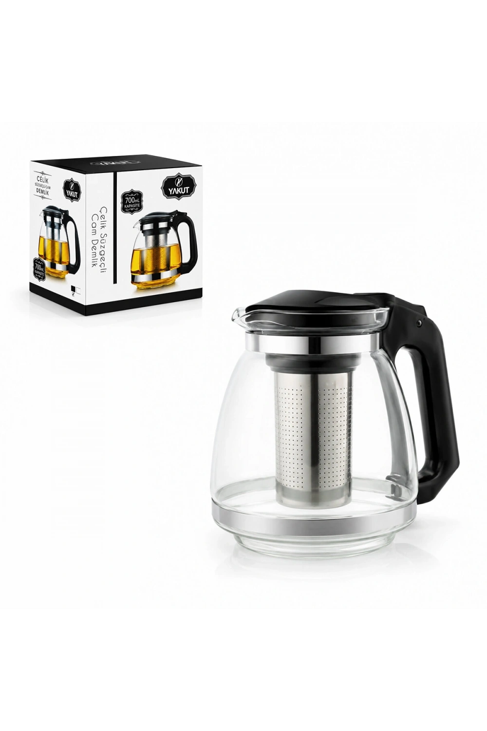 Yakut-8510 ( 700ml ) ( Cam ) Demlik ( Çelik Süzgeçli & Plastik Kulp & Kapak & Krom Çerçeve )*48