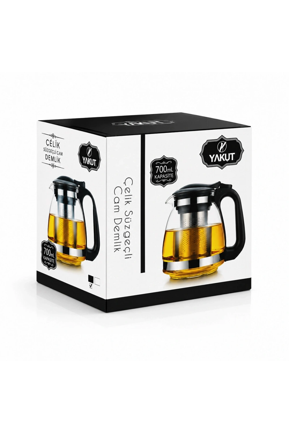 Yakut-8510 ( 700ml ) ( Cam ) Demlik ( Çelik Süzgeçli & Plastik Kulp & Kapak & Krom Çerçeve )*48