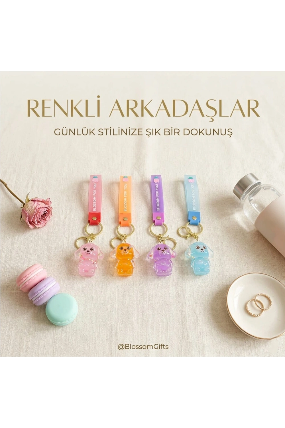 Yakut-9598 ( Sulu & Figürlü ) Mika Kristal Anahtarlık ( Gold Kulp & Kancalı )*60x10