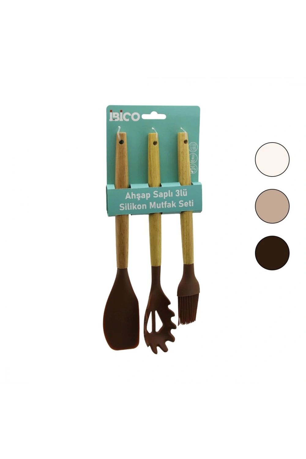 Yeniii İbico İ22-007 Ahşap Saplı ( 3 Lü ) Silikon Mutfak Set*72