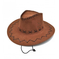 Bağcıklı Yetişkin Boy Nubuk Süet Kovboy Şapkası