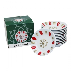 Egonex Aslan-142k ( Lüx ) ( Kırmızı Beyaz ) ( Melamin ) Çay Tabak*12x24
