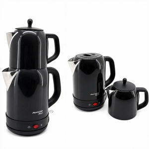 Egonex Awox Fresco ( Siyah ) ( 2in1= Çaycı & Kettle ) ( Çelik ) Elektrikli Çay Makinası ( 1.7lt & 1.2lt ) ( Çay Süzgeçli ) ( 360° Dönebilir ) ( 2200w )*4