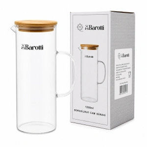 Egonex Barotti Dmr-9039 ( Bambu Kapaklı ) Cam Sürahi & Borosilikat ( 1200ml )*12=k
