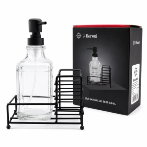 Egonex Barotti Dmr-9779 ( Cam Şişe & 500ml ) ( Siyah Metal Stand & Siyah Pompa ) Sıvı Sabunluk Seti*24