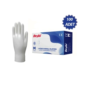 Egonex Beybi ( M ) ( Pudralı ) ( 100pcs ) ( Lateks ) Muayene Eldiveni*1x20