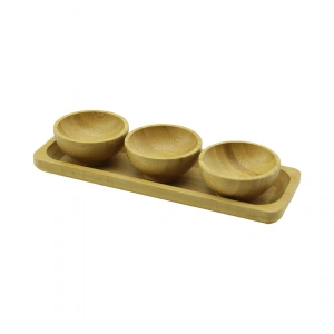 Egonex Dmr Home Dmr-8481 ( 3pcs & Sunum Tepsili ) ( Mini & Çap: 6cm ) Ahşap Bambu Lokumluk & Çerezlik Kase*100