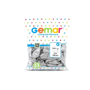 Egonex Gemar Gm-110-38 ( Metalik & Gümüş & Silver ) Balon ( 11 & 28cm & 100pcs )*1x50