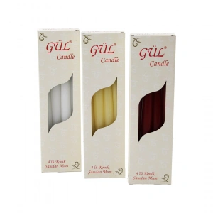 Egonex Gül Mum Candle Kod-205 ( 4pcs ) ( Konik Şamdan & Düz ) Mum ( Beyaz & Renkli ) ( 2x25cm )*55