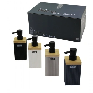 Egonex İbico İ21-057 ( Dikdörtgen & Dik Çizgili ) ( Bambu & Renkli Plastik ) Sıvı Sabunluk ( 350ml )*15x4