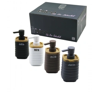 Egonex İbico İ21-060 ( Kare & Düz Çizgili ) ( Bambu & Plastik ) Sıvı Sabunluk ( 325ml )*12x4