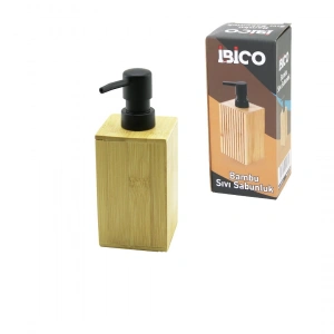 Egonex İbico İ21-069 ( Kare ) Ahşap Bambu Sıvı Sabunluk ( Siyah Plastik Pompa ) ( Çap: 7cm & Y: 11.5cm )*48