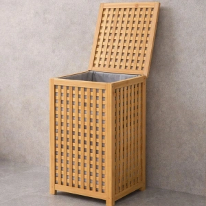 Egonex İbico İ21-152 ( Kalın Ahşap Bambu ) Kirli Çamaşır Sepeti ( Kumaş Çantalı ) ( Sepet=40x40x58cm )*5