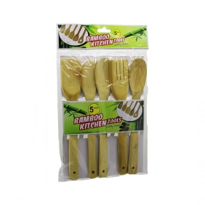 Egonex İbico İ22-194 Bamboo Kıtchen Tools (5pcs) (ahşap & Bambu) Mutfak Servis Seti (spatula=yan & Düz & Delikli & 2 Servis Kaşık) (27-27.5-28cm)*12x10