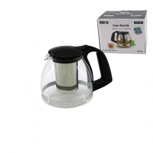 Egonex İbico İ22-352 ( 900ml ) ( Cam ) Demlik ( Çelik Süzgeçli & Plastik Kulp & Kapak & Krom Çerçeve )*48