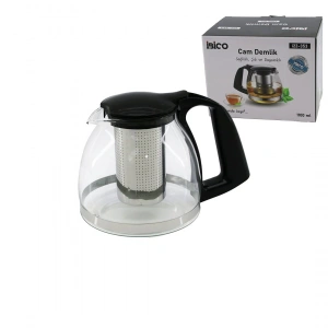 Egonex İbico İ22-353 ( 1100ml ) ( Cam ) Demlik ( Çelik Süzgeçli & Plastik Kulp & Kapak & Krom Çerçeve )*48