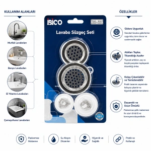 Egonex İbico İ22-427 ( 4pcs ) Lavabo Süzgeç & Tıpa Seti ( 2 Boy Süzgeç & 2 Boy Plastik Tıpa )*12x25