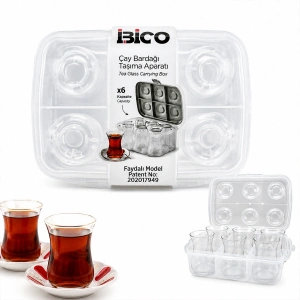 Egonex İbico K17-001 ( 6lı ) ( Çay Bardak ) Taşıma Aparatı ( Şeffaf Plastik )*24=k