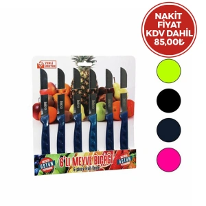 Egonex İbico My01 ( 6pcs ) Dişli Meyve Bıçak Takım  ( Renkli )*20x6