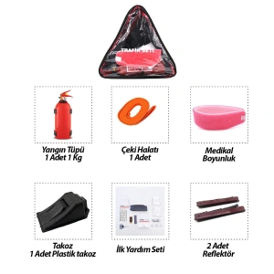 Egonex Krt-1097 ( 2li Set ) ( 3 Gen Çanta ) ( 6pcs + 17pcs ) ( Oto Trafik Seti + İlk Yardım Seti ) (yangın Tüpü=1kg) (2pcs Reflektör)*12