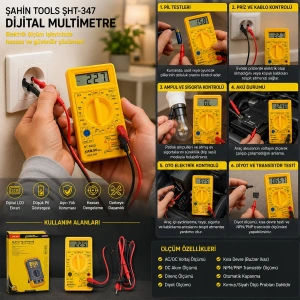 Egonex Şahin Tools Şht-347 Dijital Multimetre (ac/dc Voltaj & Dc Akım & Direnç & Diyot & Kısa Devre & Npn/pnp Ölçüm)*100