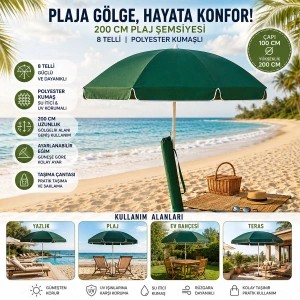 Egonex Skybelt Sky-112 ( 200cm Saplı ) ( Çap:100*100cm ) ( Düz - Tek Renk ) Plaj Şemsiyesi ( Omuz Askı Çantalı ) ( 8 Telli & Fıberglass ) ( Polyester Kumaş )*12=k