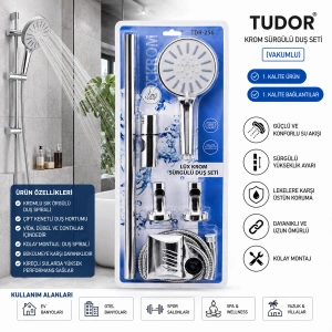 Egonex Tudor Tdr-256 ( Vakumlu & Krom ) Lux Sürgülü Duş Seti*25