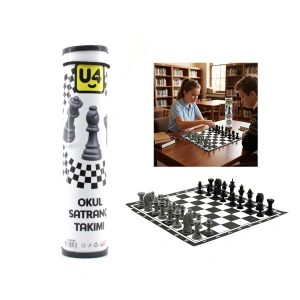 Egonex U4-f439 Code-4244 ( Bezli ) ( Rulo Karton ) Satranç Takımı ( Zeka & Mantık & Strateji Oyunu ) ( Okul Müfredata Uygun ) ( İp Taşıma Kulplu )*24=k