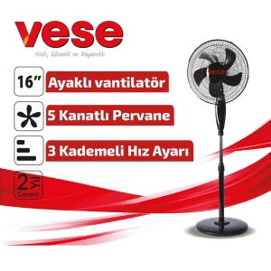 Egonex Vese Vnt-004 ( 16 İnç ) ( Ev Tipi ) Ayaklı Vantilatör ( 45w ) ( 5 Pls.pervane ) ( 3 Kademe Hız ) Fan*1