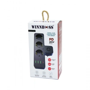 Egonex Wınnboss-3397 Siyah Termal Akım Korumalı  ( 3xpriz ) ( 3xusb ) (1xtype-c) Duvar Tipi Priz*36