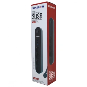 Egonex Wınnboss-3402 Termal Akım Korumalı ( 4lü Priz ) ( 3x Usb ) ( 2mt ) ( Anahtarlı ) Uzatma Kablo Siyah ( 10a & 2500w )*40