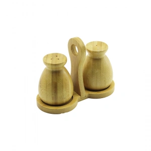 Egonex Yakut-12354 ( 2pcs & Şişe Modeli ) Ahşap Bambu Tuzluk & Baharatlık ( Tutacaklı Ahşap Stand )*100