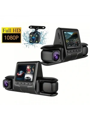 1080p Üçlü Lens Araba Dash Cam Dashcam Ön İç & Arka Hd Araba Dvr 120 ° Açı Döngü Kaydı Yerçekimi Sensörü
