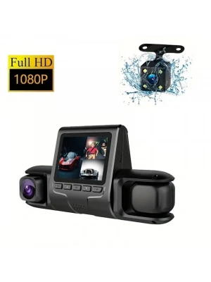 1080p Üçlü Lens Araba Dash Cam Dashcam Ön İç & Arka Hd Araba Dvr 120 ° Açı Döngü Kaydı