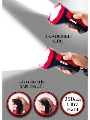 İtalyano Şarjlı 10w Projektör Led El Feneri 2 Mod Aydınlatmalı Uzun Menzil Işıldak Kambur Fener