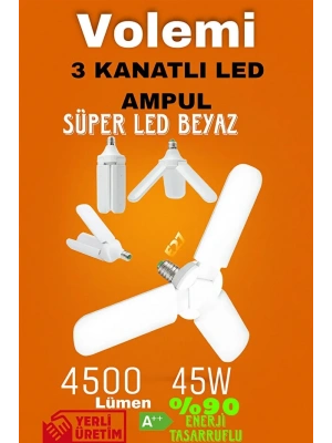 Volemi Pervane LED Ampül 3 Kanatlı 220V 45W 4500 Lümen Beyaz E27