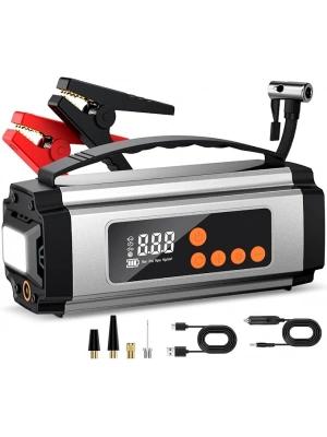 Pro Akü Takviye Şarj Cihazı 10000 Mah Akü Takviye Cihazı Akü Şarj Cihazı Lastik Şişirme Pompası 4in1 Jump Starter