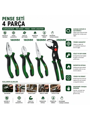Egonex Bosch-1 600 A02 W7k ( 621 ) ( 4pcs ) Pense Seti ( 10 Papağan Pense & 7 Pense - 6 Yan Keski - 7 Kargaburnu ) ( 60 ± Kesme Sertlik )*6