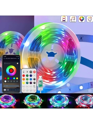 Animasyonlu Suya Dayanıklı Şerit Led 10 Mt Usb Girişli Telefon Kontrollü Rgb Sese Duyarlı