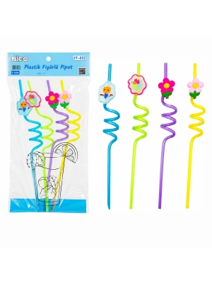 Egonex İbico İ17-032 ( 4pcs ) ( Kıvrımlı & Renkli Plastik ) Pipet ( Figürlü=mix )*240