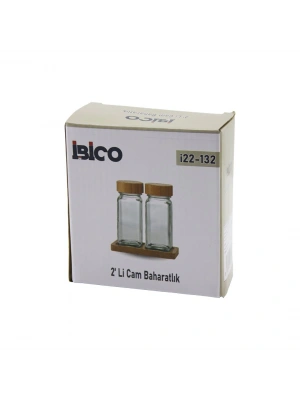 Egonex İbico İ22-132 ( 2pcs ) ( Bambu Kapaklı ) ( Cam ) Tuzluk & Biberlik & Baharatlık ( 120ml )*48