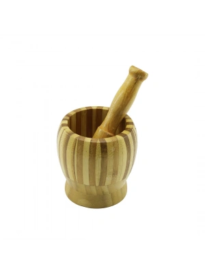 Egonex İbico İ22-221 ( Ahşap Bambu & Çizgili ) Havan ( Sarımsak Dövecek ) ( Ç: 9.5cm--d: 6.6cm--y:10.5cm ) ( Fileli Ambalaj)*60
